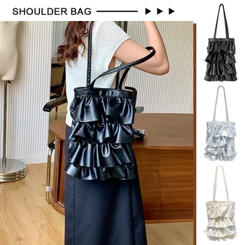 Дамски чанта за подмишниците, изкуствена кожа, плиссированная вълнообразни чанта, Однотонная Универсална чанта за срещи, по-Голямата Голям Женствена чанта за отдих