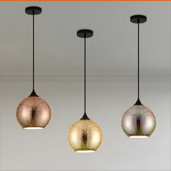 Модерен окачен лампа, галванична led висулка във формата на полусферы, творчески висулка от цветен 3D стъкло, фойерверки, декорация на заведението, окачване