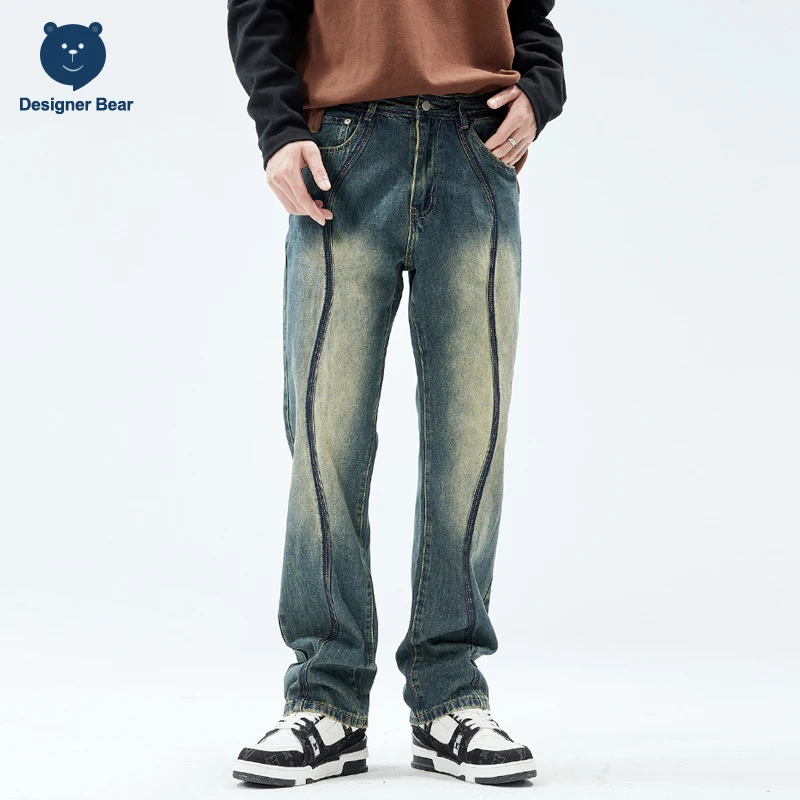 Нови висококачествени Дънки Оригинален дизайн, мъжки Прав сини панталони в стил ретро с висока талия, Класически дънкови панталони, Мъжки 28-38
