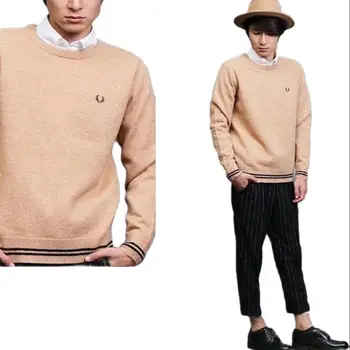 2023, есенно-зимните пуловери в британския стил, Мъжки пуловер райе с пшеничным laurel, Монофонични случайни Топло трико, Специална оферта