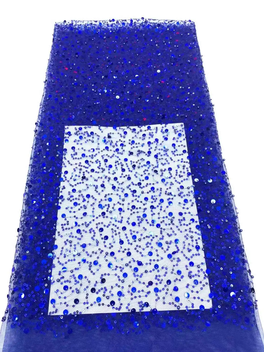 Луксозна африканска тюлевая лейси кърпа със сини перли и пайети, френска окото лейси плат, нигерийски тюл, материал за вечерта на шиене, материал за рокли