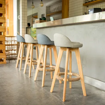 Ретро бар стол от масивно дърво модерен минималистичен магазин за чай с мляко висок стол, табуретка домакински въртящи творчески висок бар стол