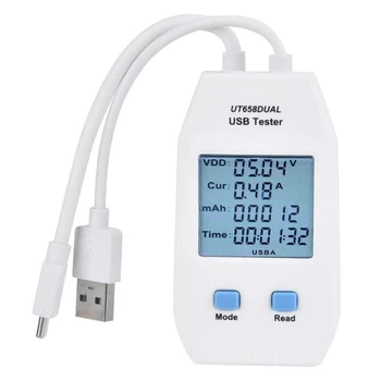 USB-тестер UNIT LCD USB-тестер, Детектор, Волтметър, Амперметър, цифров измерител на мощност (UT658 Dual)