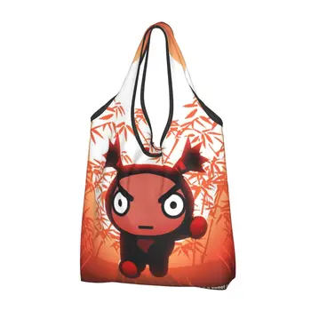 Чанта за пазаруване с анимационни герои Anima Pucca е забавна чанта за пазаруване, преносима чанта през рамо, с голям капацитет