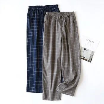 Памучни Пижамные Панталони в клетка за Мъже Four Seasons, Тънки Панталони със Странични джобове, Вътрешни Свободни Панталони с Климатик