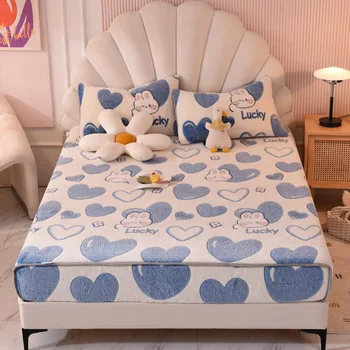 Чаршаф от коралов кадифе с Снежинками, Едно бебешко легло, Покривки мляко, кадифе, Velvet Декор под формата на динозавър и заек впечатлява със своя бохемски стил