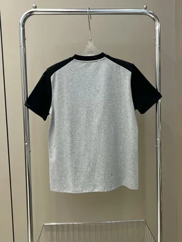 Пролетно-лятната дамска тениска с дълъг ръкав raglan контрастен цвят, тениска с кръгло деколте и къси ръкави